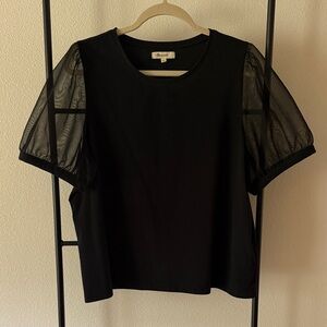 Madewell Black Blouse with Sheer Sleeves